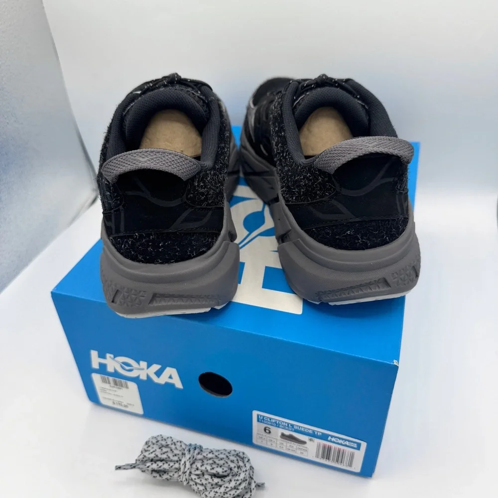 NWT Hoka Clifton Elite Terrain System L Suede Leather All Black Unisex Sneakers - Picture 13 of 16